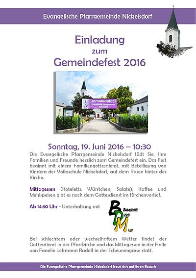 Einladung zum Gemeindefest 2016